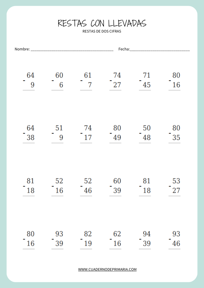 actividades restas con llevadas