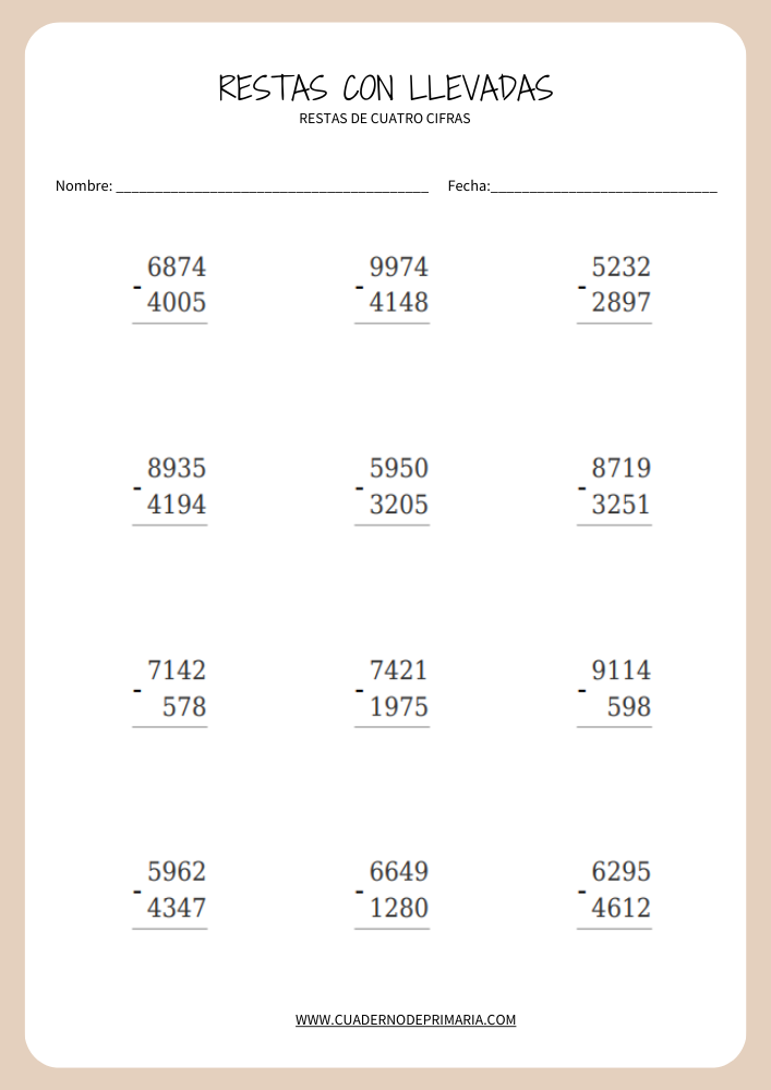 ejercicios restas con llevadas